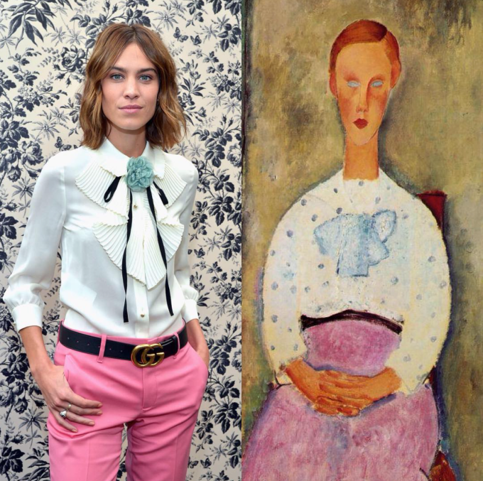 %22Girl with a Polka-dot Blouse%22 by Amedeo #Modigliani (1919) : Alexa Chung in @gucci (Getty)