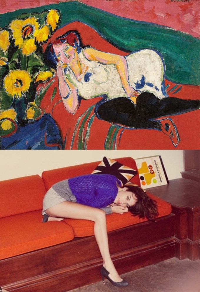 “Reclining Woman in a White Chemise” by Ernst Ludwig Kirchner (1909) : Alexa Chung x Fray I.D.