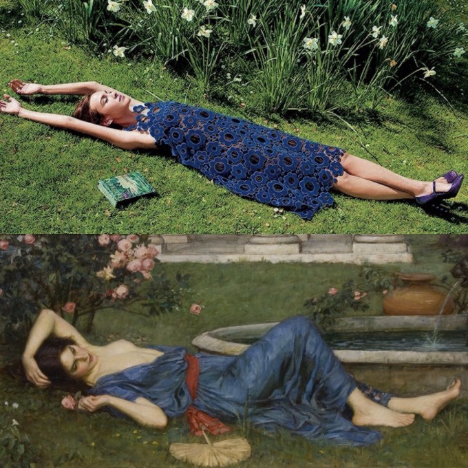 “Sweet Summer” by John William Waterhouse (1912) : Alexa Chung for Harper’s Bazaar photographed by David Slijper.